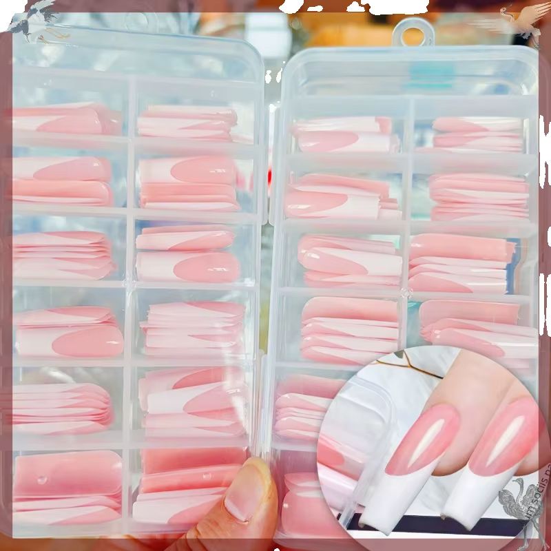 Nail Art Press On - 120 шт. глянцевых розовых французских накладных