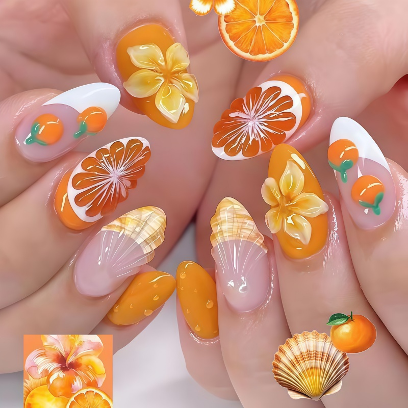 Nail Art Orange - Новинка 2026: 30 шт. 3D-накладных ногтей