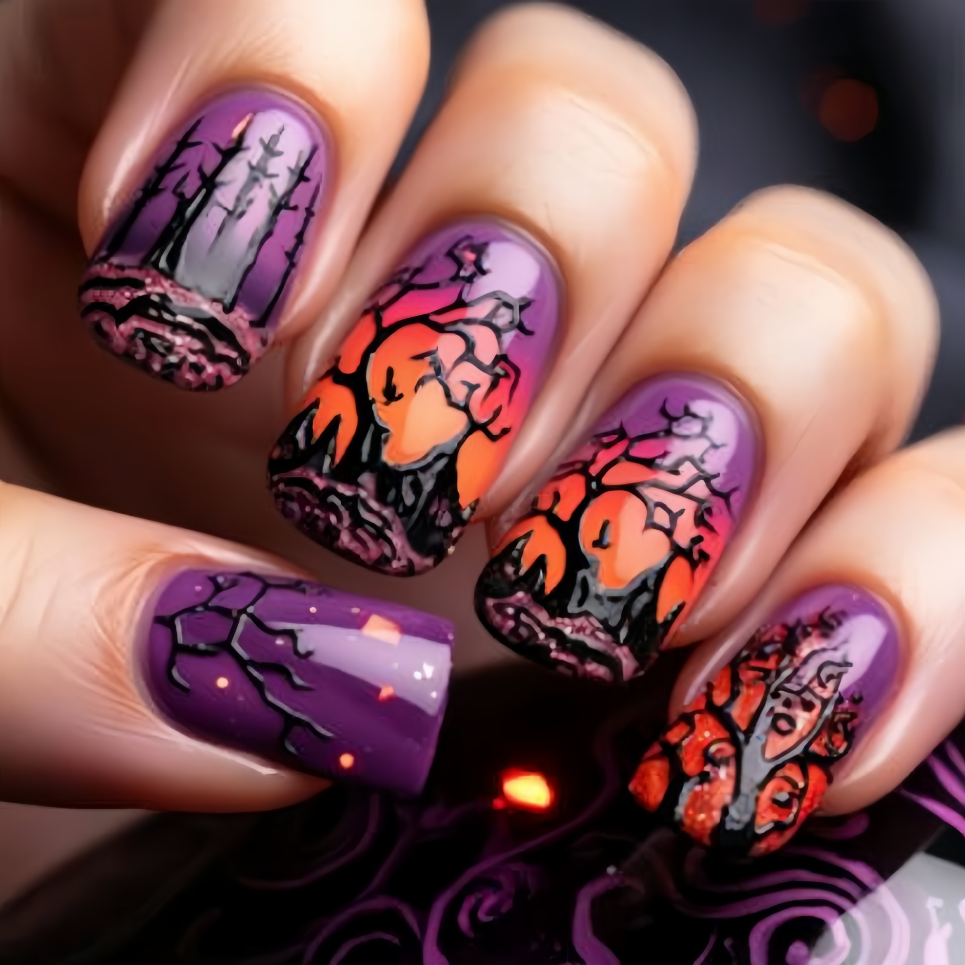 Nail Art Orange - Средние квадратные накладные ногти для женщин