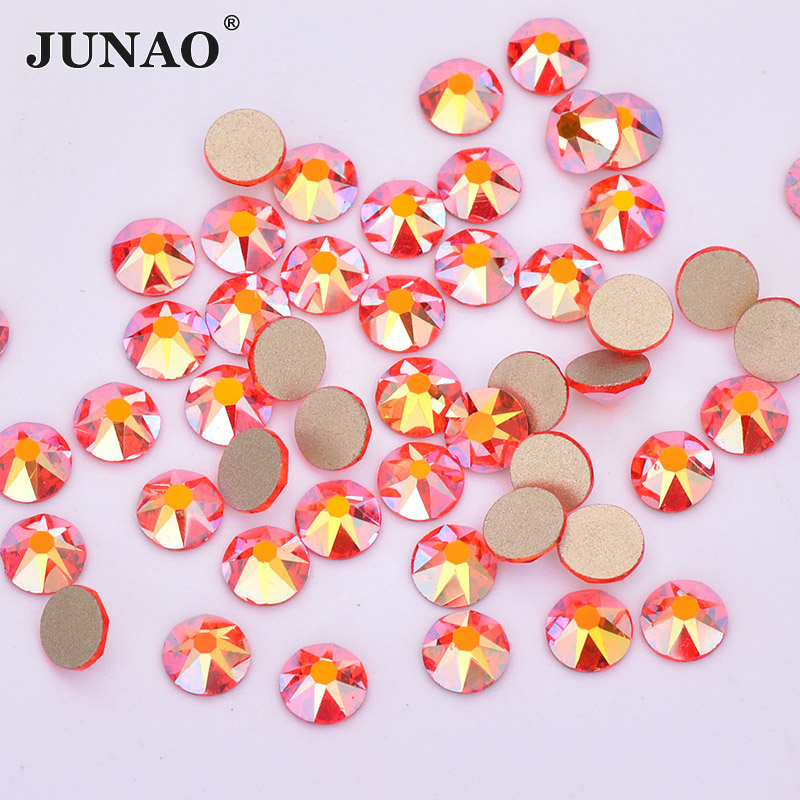 Nail Art Orange - Стразы JUNAO SS20 оранжево-красные AB, граненые,